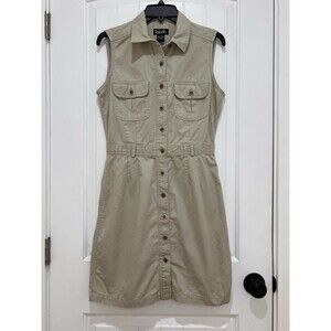 Rafaella Jumper Denim Collared Dress Women Sz 8 Khaki Button Down Knee Length A